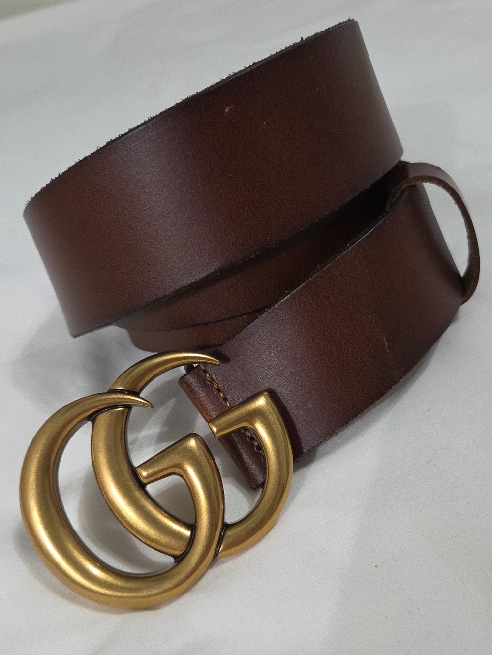 Gucci Brown Leather Belt with Gold Double G Buckle
